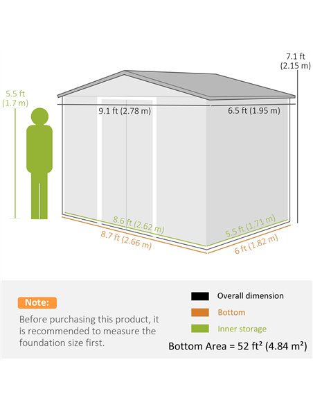 Outsunny 9 x 6ft Galvanised Steel Shed with Double Sliding Doors with 4 Ventilation Slots - Brown Wood-Effect - pic 180619 | FastDaddyshop