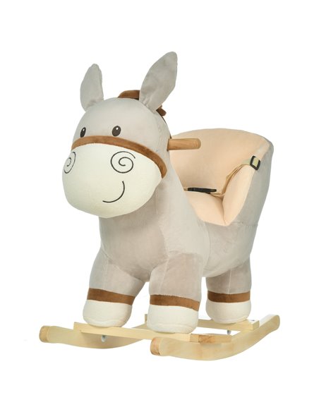 HOMCOM 18m+ Toddlers Donkey Plush Rocking Ride On with Sound Grey - pic 18062 | FastDaddyshop