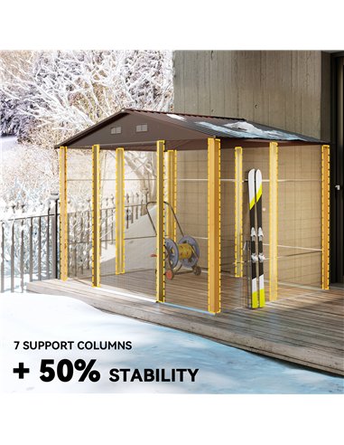 Outsunny 9 x 6ft Galvanised Steel Shed with Double Sliding Doors with 4 Ventilation Slots - Brown Wood-Effect