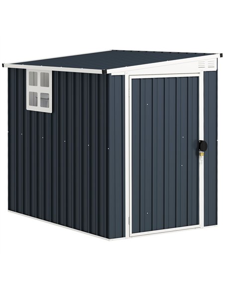 Outsunny 4 x 6ft Garden Metal Shed, Outdoor Storage Shed with Window, 2 Vents and Lockable Door for Garden, Patio, Dark Grey - pic 180626 | FastDaddyshop