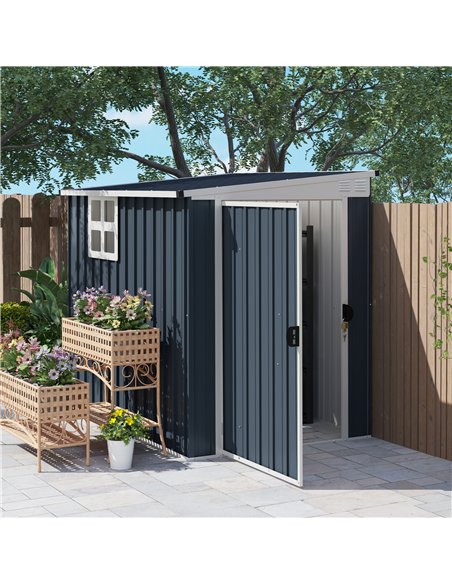 Outsunny 4 x 6ft Garden Metal Shed, Outdoor Storage Shed with Window, 2 Vents and Lockable Door for Garden, Patio, Dark Grey - pic 180627 | FastDaddyshop