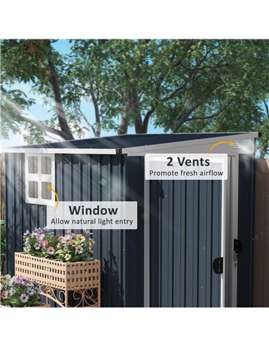 Outsunny 4 x 6ft Garden Metal Shed, Outdoor Storage Shed with Window, 2 Vents and Lockable Door for Garden, Patio, Dark Grey