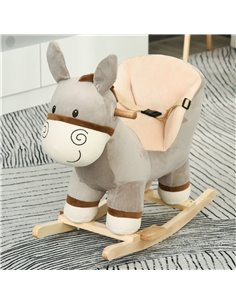 HOMCOM 18m+ Toddlers Donkey Plush Rocking Ride On with Sound Grey 2