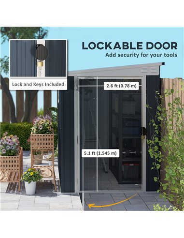 Outsunny 4 x 6ft Garden Metal Shed, Outdoor Storage Shed with Window, 2 Vents and Lockable Door for Garden, Patio, Dark Grey