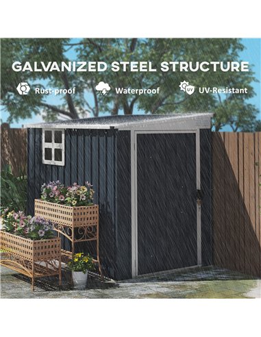 Outsunny 4 x 6ft Garden Metal Shed, Outdoor Storage Shed with Window, 2 Vents and Lockable Door for Garden, Patio, Dark Grey
