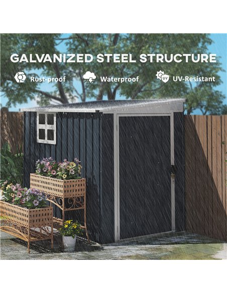 Outsunny 4 x 6ft Garden Metal Shed, Outdoor Storage Shed with Window, 2 Vents and Lockable Door for Garden, Patio, Dark Grey - pic 180632 | FastDaddyshop
