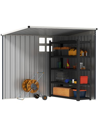 Outsunny 4 x 6ft Garden Metal Shed, Outdoor Storage Shed with Window, 2 Vents and Lockable Door for Garden, Patio, Dark Grey