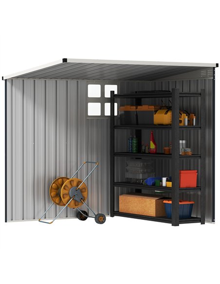 Outsunny 4 x 6ft Garden Metal Shed, Outdoor Storage Shed with Window, 2 Vents and Lockable Door for Garden, Patio, Dark Grey - pic 180633 | FastDaddyshop