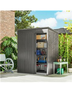 Outsunny 5 x 3.5ft Metal Garden Storage Shed with Effortless Assembly and 2 Pairs of Gloves, Waterproof Outdoor Shed, Light Grey 2