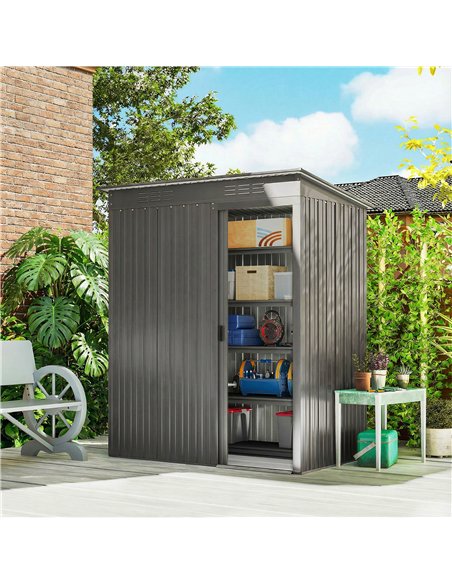Outsunny 5 x 3.5ft Metal Garden Storage Shed with Effortless Assembly and 2 Pairs of Gloves, Waterproof Outdoor Shed, Light Grey - pic 180636 | FastDaddyshop