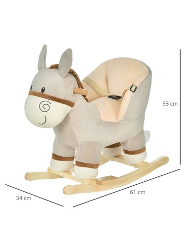 HOMCOM 18m+ Toddlers Donkey Plush Rocking Ride On with Sound Grey