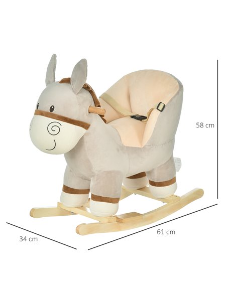 HOMCOM 18m+ Toddlers Donkey Plush Rocking Ride On with Sound Grey - pic 18064 | FastDaddyshop