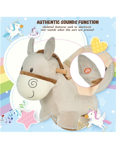 HOMCOM 18m+ Toddlers Donkey Plush Rocking Ride On with Sound Grey