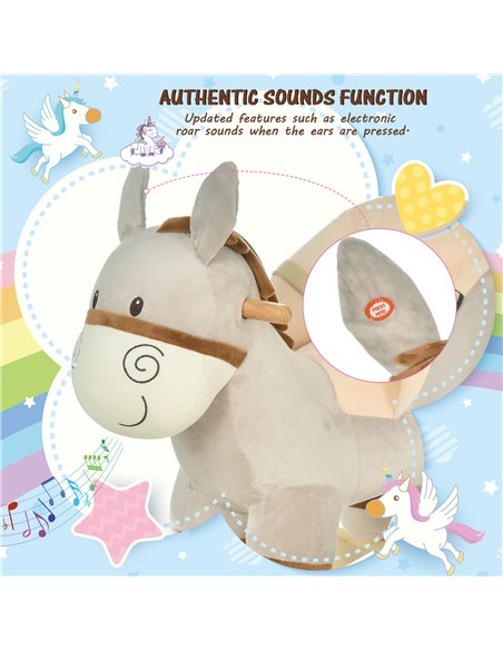 HOMCOM 18m+ Toddlers Donkey Plush Rocking Ride On with Sound Grey - pic 18065 | FastDaddyshop