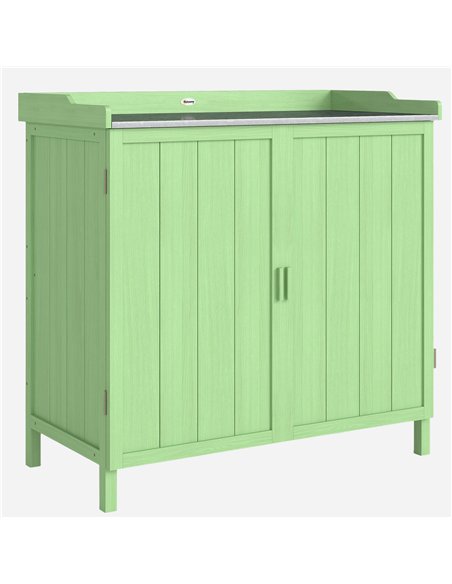Outsunny Wood Garden Storage Cabinet, Outdoor Tool Shed, Potting Bench Table with galvanised Top and Two Shelves for garden Tool - pic 180653 | FastDaddyshop