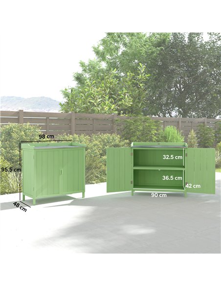 Outsunny Wood Garden Storage Cabinet, Outdoor Tool Shed, Potting Bench Table with galvanised Top and Two Shelves for garden Tool - pic 180655 | FastDaddyshop