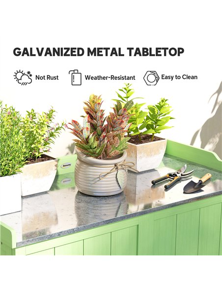 Outsunny Wood Garden Storage Cabinet, Outdoor Tool Shed, Potting Bench Table with galvanised Top and Two Shelves for garden Tool - pic 180657 | FastDaddyshop