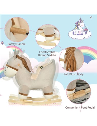 HOMCOM Toddlers Donkey Plush Rocking Ride On w/ Sound Grey
