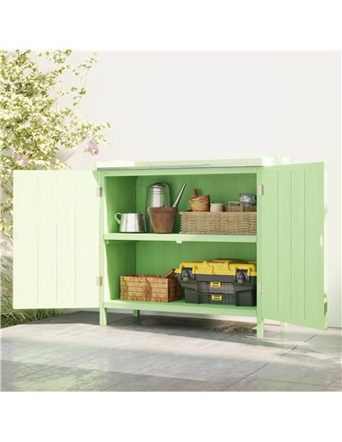 Outsunny Wood Garden Storage Cabinet, Outdoor Tool Shed, Potting Bench Table with galvanised Top and Two Shelves for garden Tool
