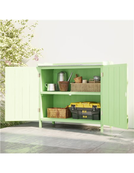 Outsunny Wood Garden Storage Cabinet, Outdoor Tool Shed, Potting Bench Table with galvanised Top and Two Shelves for garden Tool - pic 180660 | FastDaddyshop