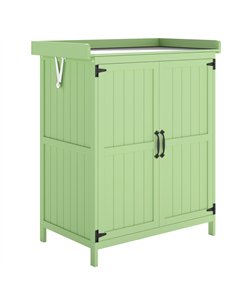 Outsunny Wooden Garden Shed, Garden Tool Storage Shed with Hinged Roof and Shelf, Outdoor Storage Cabinet with Double Doors, Lig