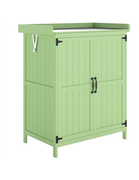Outsunny Wooden Garden Shed, Garden Tool Storage Shed with Hinged Roof and Shelf, Outdoor Storage Cabinet with Double Doors, Lig - pic 180662 | FastDaddyshop