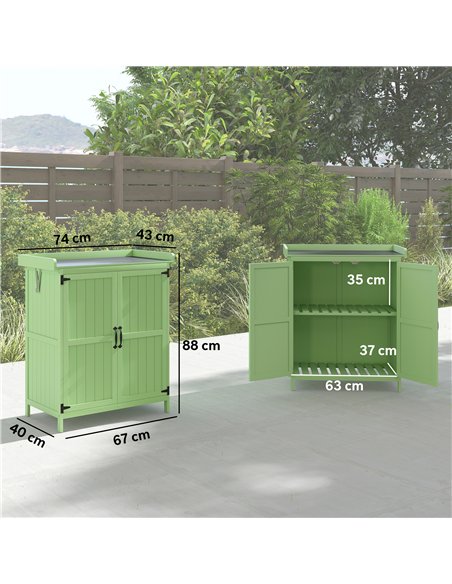 Outsunny Wooden Garden Shed, Garden Tool Storage Shed with Hinged Roof and Shelf, Outdoor Storage Cabinet with Double Doors, Lig - pic 180664 | FastDaddyshop