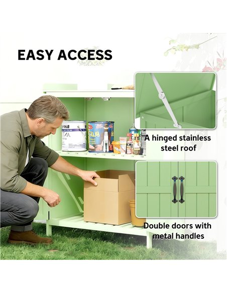Outsunny Wooden Garden Shed, Garden Tool Storage Shed with Hinged Roof and Shelf, Outdoor Storage Cabinet with Double Doors, Lig - pic 180666 | FastDaddyshop