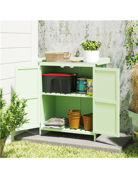 Outsunny Wooden Garden Shed, Garden Tool Storage Shed with Hinged Roof and Shelf, Outdoor Storage Cabinet with Double Doors, Lig - pic 180669 | FastDaddyshop