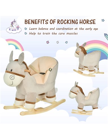 HOMCOM Toddlers Donkey Plush Rocking Ride On w/ Sound Grey