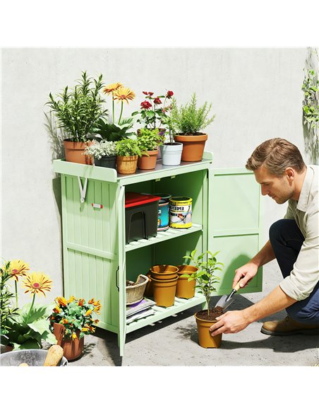 Outsunny Wooden Garden Shed, Garden Tool Storage Shed with Hinged Roof and Shelf, Outdoor Storage Cabinet with Double Doors, Lig - pic 180670 | FastDaddyshop