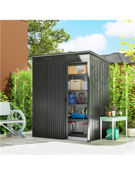 Outsunny 5 x 3.5ft Metal Garden Storage Shed with Effortless Assembly and 2 Pairs of Gloves, Waterproof Outdoor Shed, Dark Grey - pic 180672 | FastDaddyshop