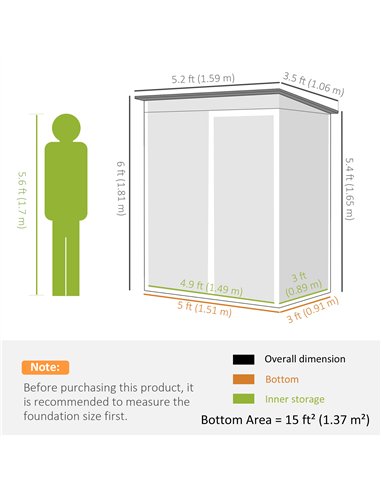 Outsunny 5 x 3.5ft Metal Garden Storage Shed with Effortless Assembly and 2 Pairs of Gloves, Waterproof Outdoor Shed, Dark Grey