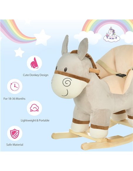 HOMCOM Toddlers Donkey Plush Rocking Ride On w/ Sound Grey - pic 18068 | FastDaddyshop