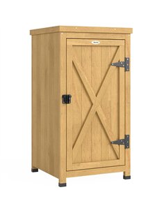 Outsunny Wooden Garden Shed, Garden Tool Storage Shed with Metal Top and Shelf, Light Brown