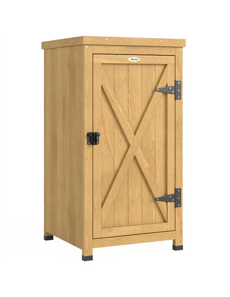 Outsunny Wooden Garden Shed, Garden Tool Storage Shed with Metal Top and Shelf, Light Brown - pic 180680 | FastDaddyshop
