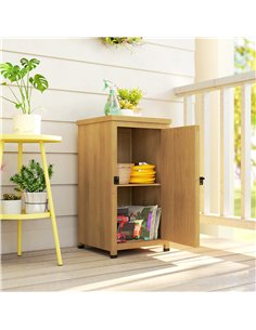 Outsunny Wooden Garden Shed, Garden Tool Storage Shed with Metal Top and Shelf, Light Brown 2