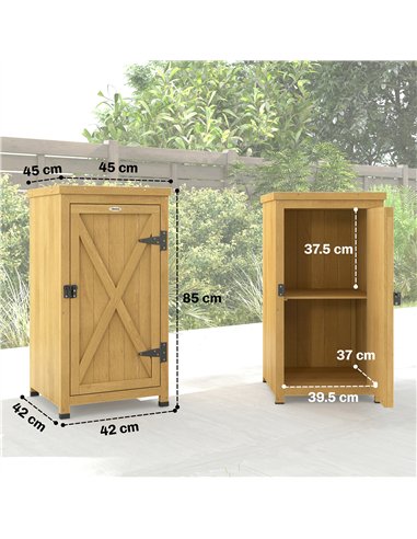 Outsunny Wooden Garden Shed, Garden Tool Storage Shed with Metal Top and Shelf, Light Brown