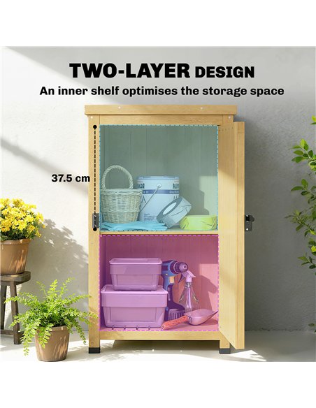 Outsunny Wooden Garden Shed, Garden Tool Storage Shed with Metal Top and Shelf, Light Brown - pic 180683 | FastDaddyshop