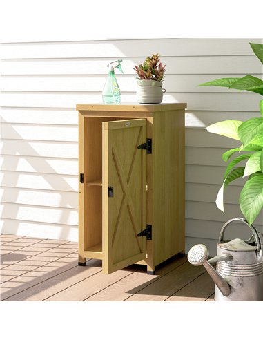Outsunny Wooden Garden Shed, Garden Tool Storage Shed with Metal Top and Shelf, Light Brown
