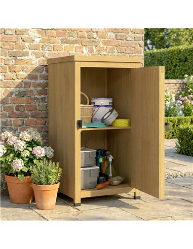 Outsunny Wooden Garden Shed, Garden Tool Storage Shed with Metal Top and Shelf, Light Brown