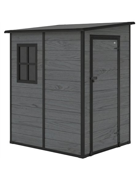 Outsunny 4'x5' Garden Storage Shed, Lean to Shed, Lockable Garden Shed with Window, Vent and Plastic Roof, Wood-Effect - pic 180689 | FastDaddyshop