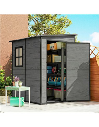 Outsunny 4'x5' Garden Storage Shed, Lean to Shed, Lockable Garden Shed with Window, Vent and Plastic Roof, Wood-Effect