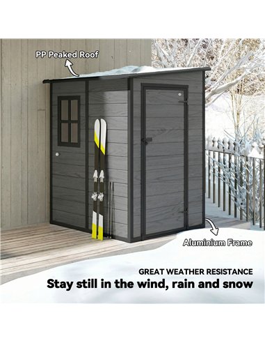 Outsunny 4'x5' Garden Storage Shed, Lean to Shed, Lockable Garden Shed with Window, Vent and Plastic Roof, Wood-Effect
