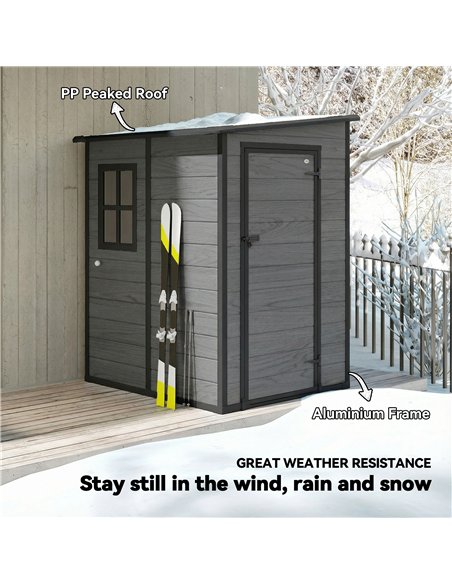 Outsunny 4'x5' Garden Storage Shed, Lean to Shed, Lockable Garden Shed with Window, Vent and Plastic Roof, Wood-Effect - pic 180692 | FastDaddyshop