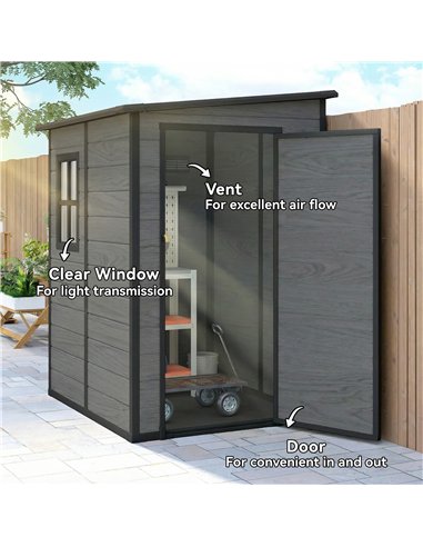 Outsunny 4'x5' Garden Storage Shed, Lean to Shed, Lockable Garden Shed with Window, Vent and Plastic Roof, Wood-Effect
