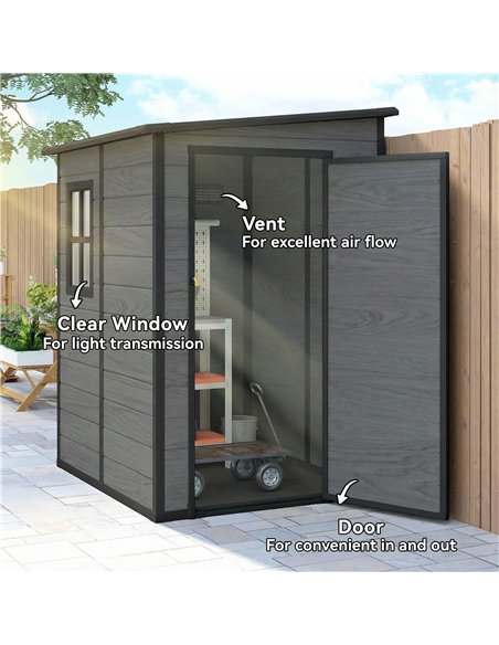 Outsunny 4'x5' Garden Storage Shed, Lean to Shed, Lockable Garden Shed with Window, Vent and Plastic Roof, Wood-Effect - pic 180693 | FastDaddyshop
