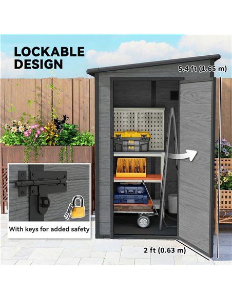 Outsunny 4'x5' Garden Storage Shed, Lean to Shed, Lockable Garden Shed with Window, Vent and Plastic Roof, Wood-Effect - pic 180694 | FastDaddyshop