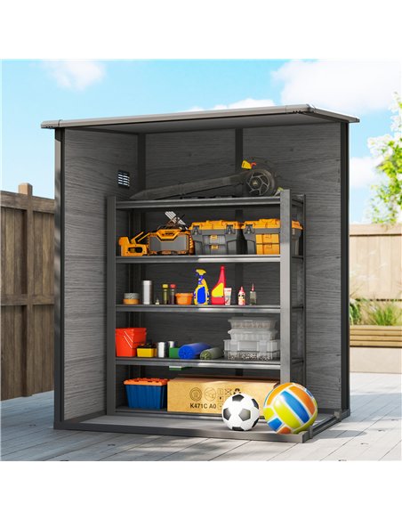 Outsunny 4'x5' Garden Storage Shed, Lean to Shed, Lockable Garden Shed with Window, Vent and Plastic Roof, Wood-Effect - pic 180696 | FastDaddyshop