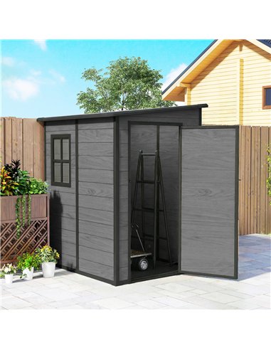 Outsunny 4'x5' Garden Storage Shed, Lean to Shed, Lockable Garden Shed with Window, Vent and Plastic Roof, Wood-Effect